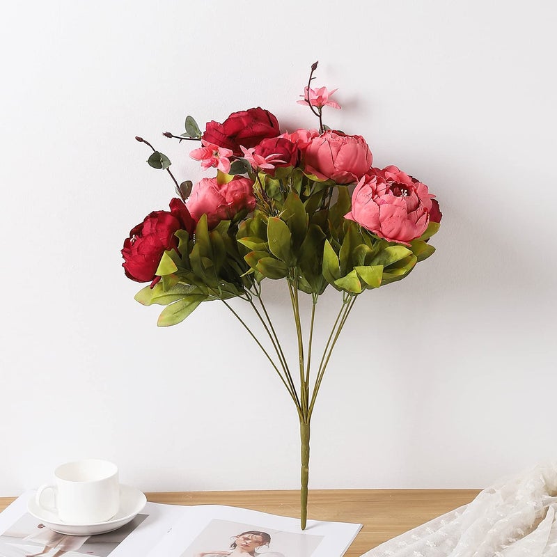 Duovlo Fake Flowers Vintage Artificial Peony Silk Flowers Wedding Home Decoration,Pack of 1 (New Red) - Image 3